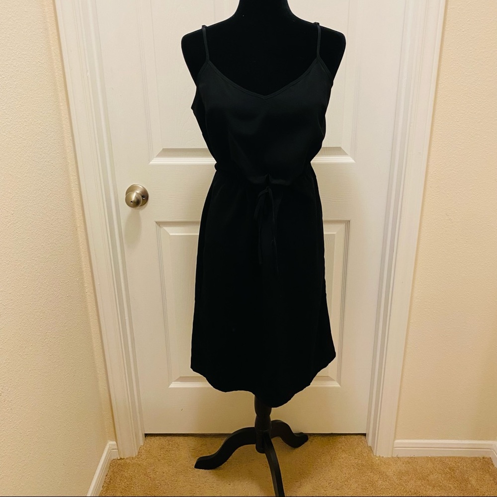 Black Midi Dress Drawstring Waist